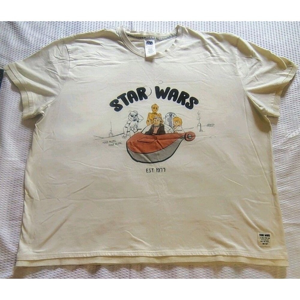 Disney Parks Star Wars T Shirt Size 3XL Cream Short Sleeve C-3PO R2-D2